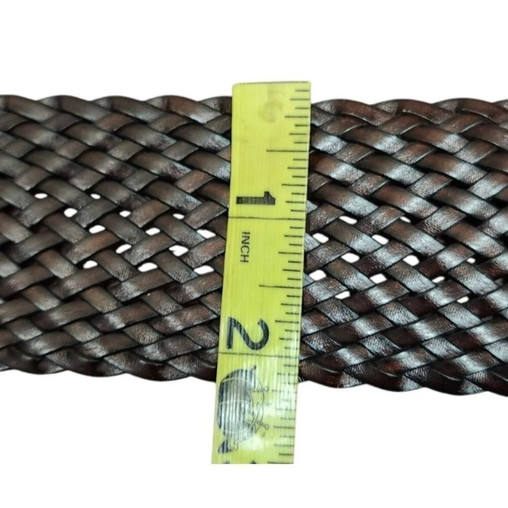 Women's Woven Double Ring Wide Belt Brown One Size Boho Festival Coachella Y2K